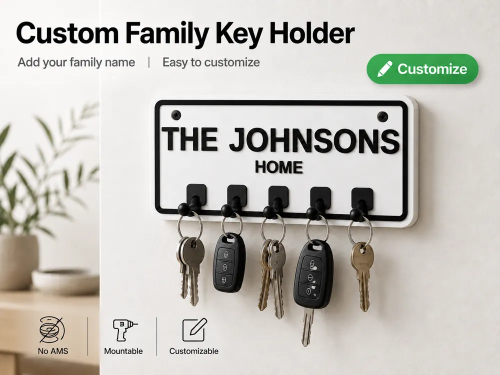 Custom Family Key Holder – Personalized Wall Mount foto 1